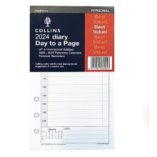 Collins 2024 Dayplanner Organiser Diary Organiser Refill Pad - Personal - Day a Page with Appointments - 2024 Daily Planner Refill