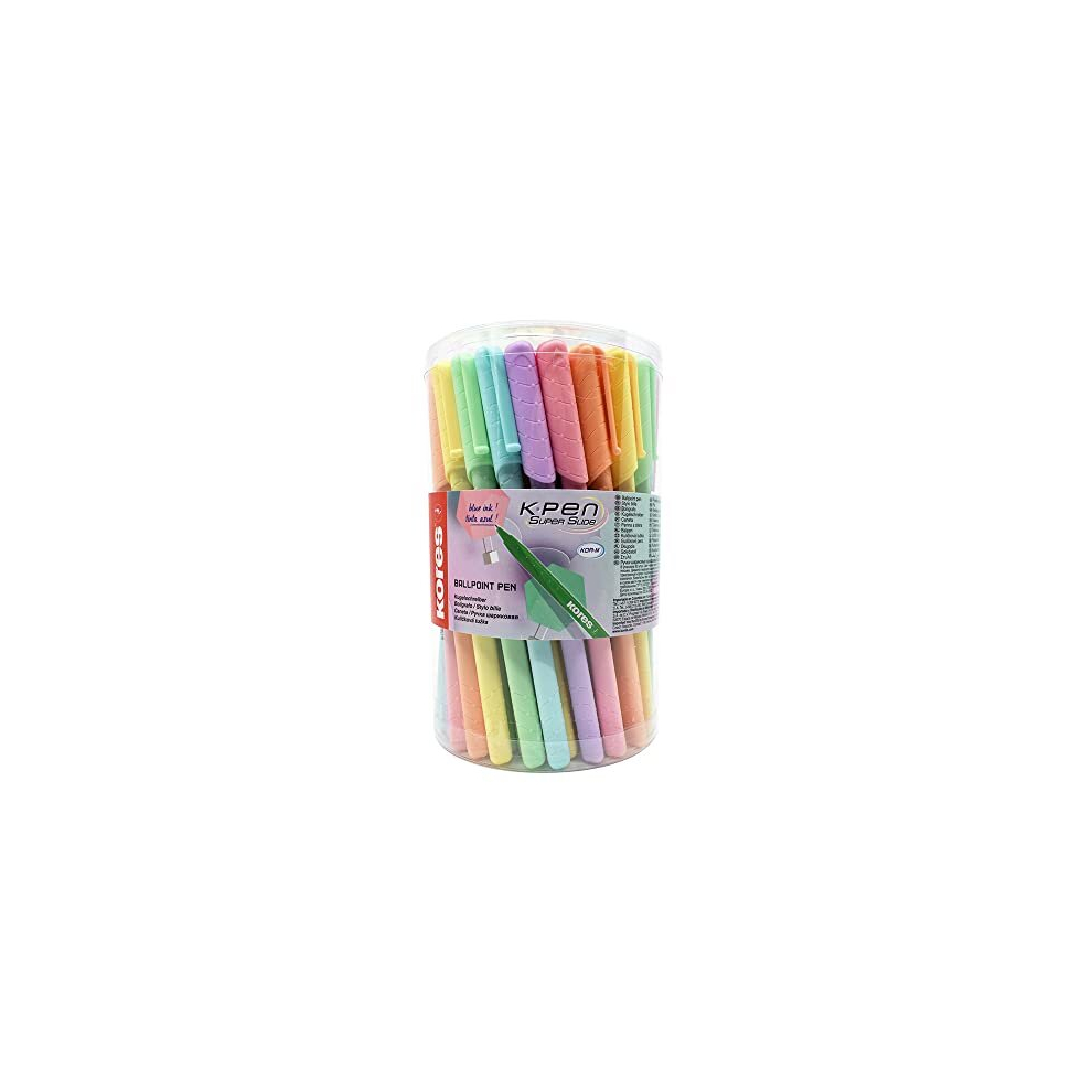 - K0R-M: Ballpoint Pens in Pastel Colours, 1 mm Medium Point Biro with Blue Semi-Gel Ink for Smooth Writing, Triangular Ergonomic Shape, School and