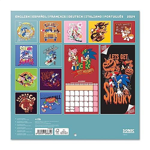 Sonic The Hedgehog Wall Calendar 2024 12" x 12" 12 Month Planner