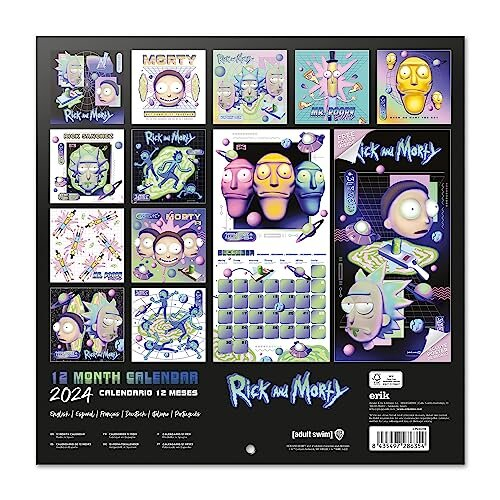 Rick And Morty Wall Calendar 2024 12" x 12" 12 Month Planner Square