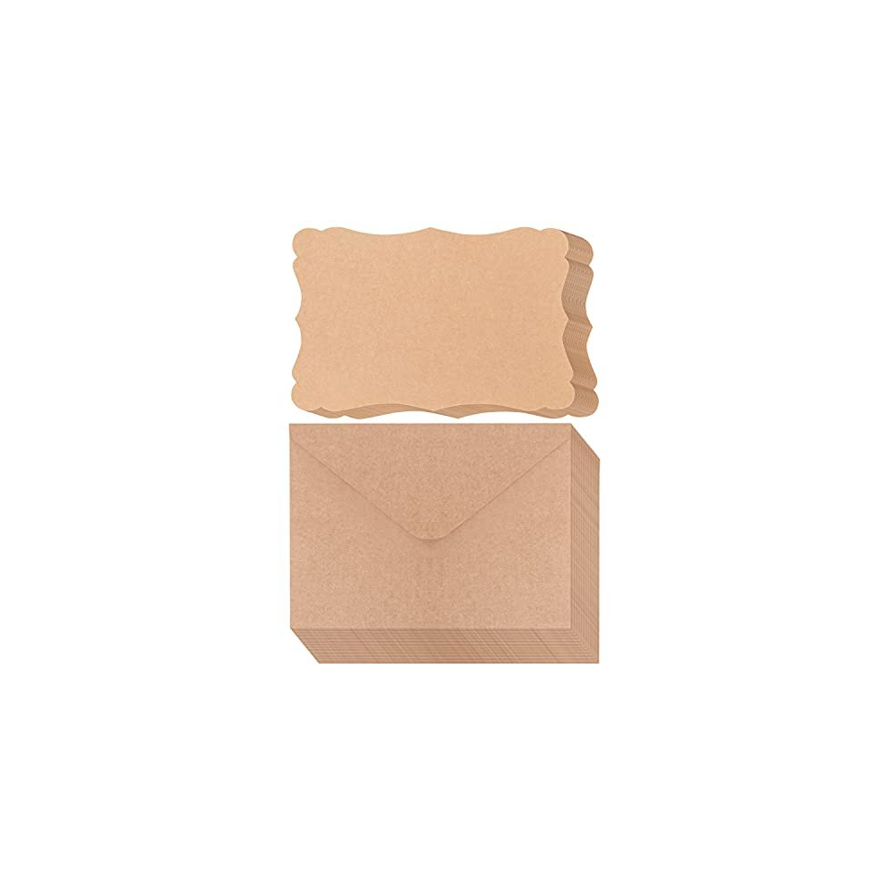 50 Pack Blank Brown Kraft Paper Cards with Envelopes - 17.6 x 12.4cm/6.93 x 4.88 Inches - Flat Cardstock Set - DIY Gift & Greeting Card Making,