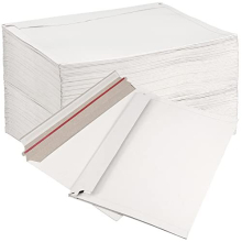 100 Pack White Cardboard Envelopes 250mm x 160mm Capacity Book Mailers, 250gsm Postals Envelope Document Rigid Paperboard Envelopes for Paper, Photos,