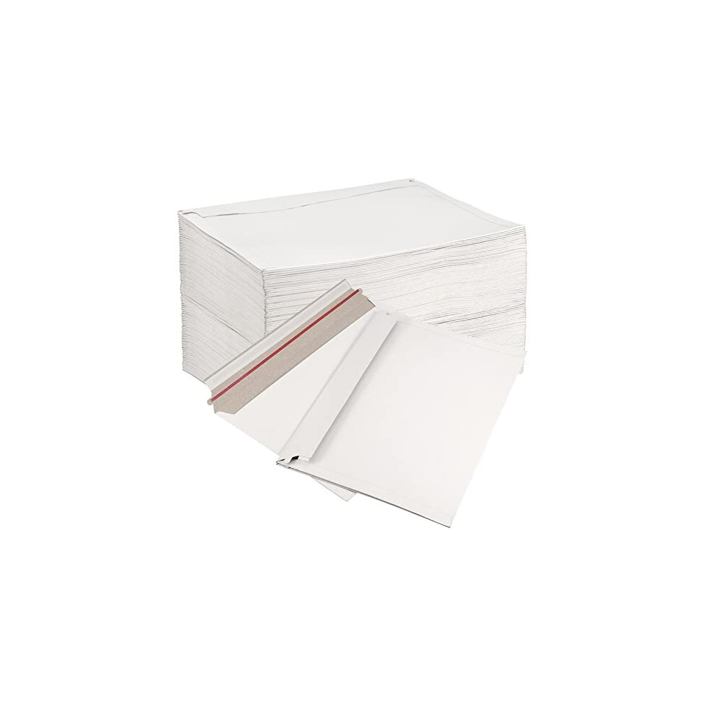 100 Pack White Cardboard Envelopes 250mm x 160mm Capacity Book Mailers, 250gsm Postals Envelope Document Rigid Paperboard Envelopes for Paper, Photos,