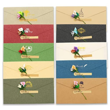 10pcs Fancy Envelopes with Greeting Cards Handmade Dried Flowers and Stickers,Vintage Kraft Paper Envelopes with Postcards (Multicolor)