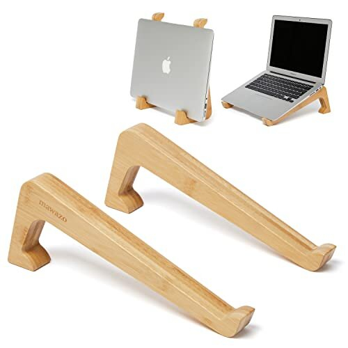 Wooden Laptop Stand for Desk with Grip Pads, Premium Bamboo, Supports