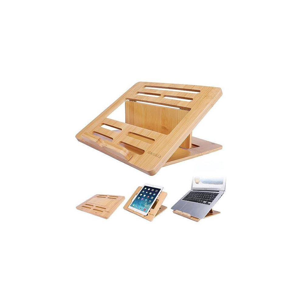 Bamboo Fodable Laptop Notebook Riser Stand Desktop Adjustable with 4 Angles Notebook Mount Holder, Folding Laptop Cooler Stand for Macbook,Tablet,
