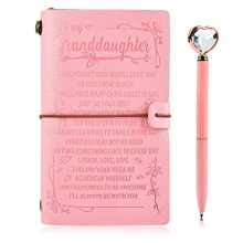 To My Granddaughter's Gift, Pink Leather Journal+Heart Diamond Pen Set, Refillable Notepads, Personalised Diary Notebook for Girls, Christmas Birthday