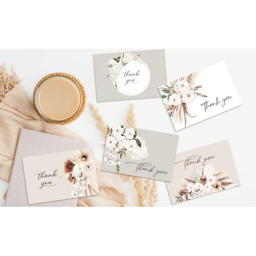 4x6 Boho Floral Thank You Cards with Envelopes Bulk 20-Pack Matching ...