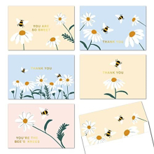 4x6 Bee & Dasiy Gold Foil Thank You Cards (Bulk 20-Pack) Matching Peel-and-Seal Envelopes | Assorted Set, Watercolor, Birthday Party, Baby Shower,