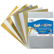 FX323 Gold and Silver Card and Paper Pack - Pack of 60 Sheets, Metallic Glitter Card for Crafting, Arts and Crafts Supplies, Paper Craft