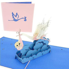 Stork and Baby 3D Pop Up Greeting Card for All Occasions - Gender Neutral, Newly Expecting, Babies Gifts - Folds Flat, Perfect for Mailing - Baby