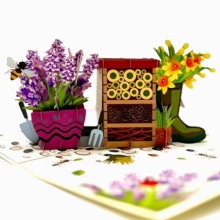 Lavender & Daffodil Bug Hotel Pop Up Card: Unique 3D Garden Scene for Nature Lovers and Garden Enthusiasts