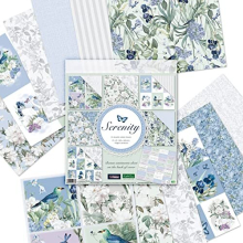 Kanban Crafts 'Serenity' 8 x 8 Inch Designer Premium Paper Pack - 24 Sheets of 190gsm Double-Sided Papers Featuring Florals, Leaves & Birds - for Card