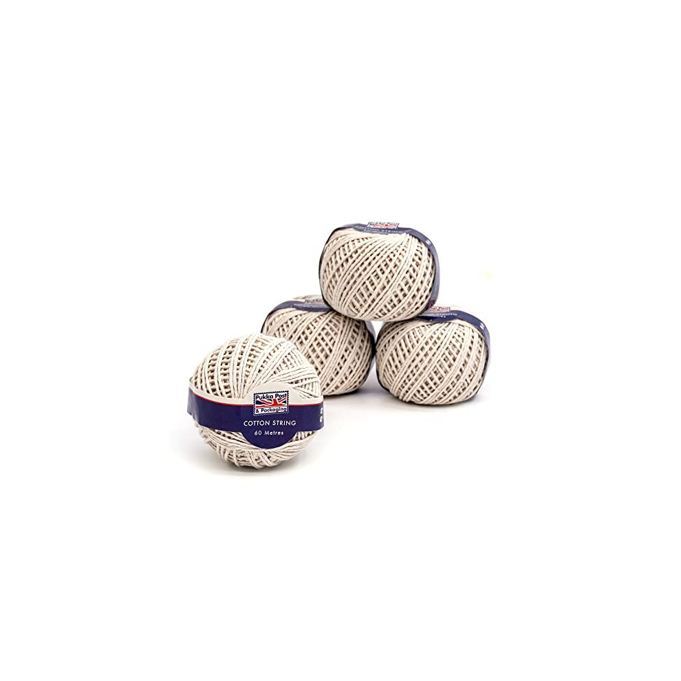 Pukka Pad, Pukka Post and Packaging Cotton String Ball – For Packaging, Crafting, and DIY – Pack of 4 Balls Measuring 60m Each – Plastic-Free,