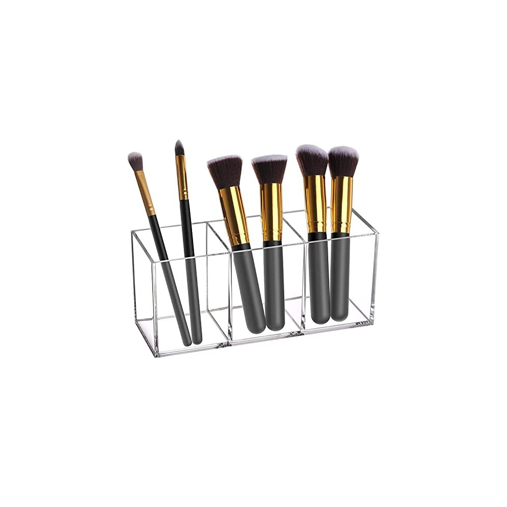 Makeup Brush Organizer Clear Acrylic Makeup Brush Organizer Makeup Organiser Tray Pen Pencil Holder 3 Slot Office Desk Stationery