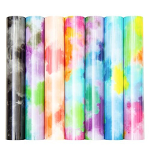 Tie Dye Heat Transfer Vinyl 12 x 10 Inch, 7 Pcs PU Clouds Watercolor Vinyl Bundle, Rainbow Color Patterned HTV Transfer Iron-on Vinyl for DIY Art