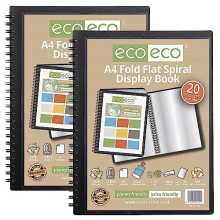 eco-eco A4 50% Recycled 20 Pocket Fold Flat Spiral Bound Display Book, Pack of 2, eco133x2