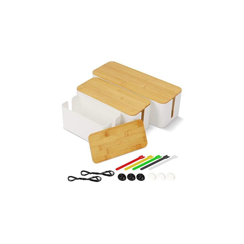 3 Pack Cable Management Box, Wire Organizer Box To Cover And Hide Power Strips & Cords, Wood Lid, Cord Hider Organiser Desk Tv Computer Under Desk Usb 786352445989
