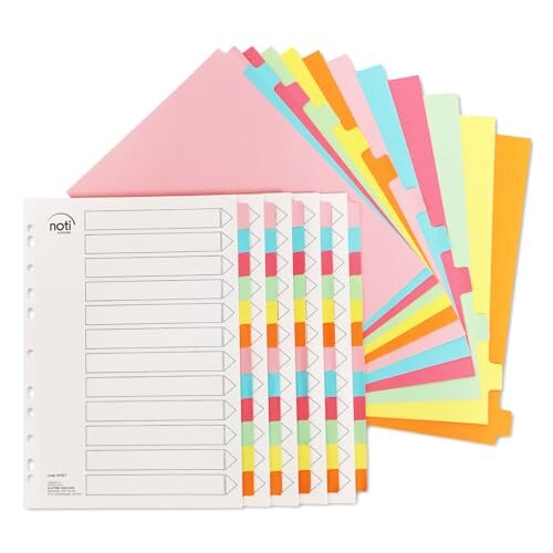 [5 Pack] Noti A4 Multi-Coloured 12 Part Manila File Dividers with Holes ...