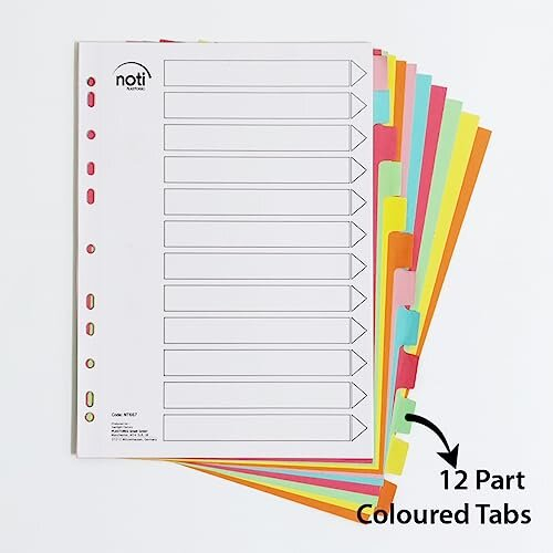 [5 Pack] Noti A4 Multi-Coloured 12 Part Manila File Dividers with Holes ...