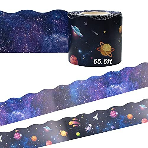 65.6ft Galaxy Wavy Borders Outer Space Straight Borders Trim Sticker, 2 ...