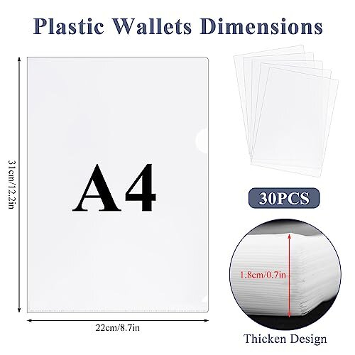 30PCS Clear Plastic Wallets A4 Document Folders Transparent A4 Cut ...