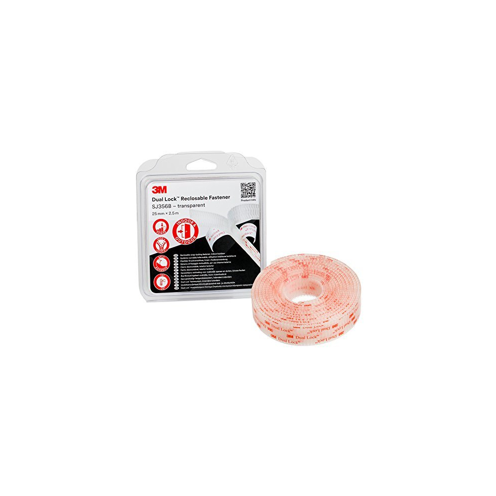 3M Dual Lock Reclosable Fastener Sj356b - Designed To Give A Translucent Appearance (Glass, Acryl Glass (Pmma), Polycarbonate) - 25Mm X 2.5M, Engaged
