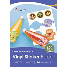 White Matte Premium Waterproof Printable Vinyl Sticker Paper, Self-Adhesive Vinyl Labels for Laser Printers, A4 Size, 100 Sheets