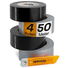 4 Rolls of Black Gaffer Tape Black Duct Tape & Silver Tape - Interior & Exterior 50m x 50mm Gorilla Tape – Duct Tape for Packing Boxes incl. Cutter