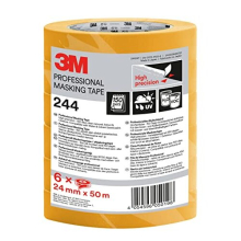 Professional Masking Tape 244, Universal Surfaces, Painters Tape, 24 mm x 50 m, 6 Rolls - High Precision, UV and Water Resistant, For Indoor & Outdoor