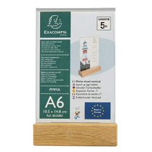 - Ref 86258D - Sign Holder with Wooden Base - Suitable for A6 Documents, Solid Oak Plinth, Visible Both Sides, PMMA (Acrylic) Material, Rigid & UV
