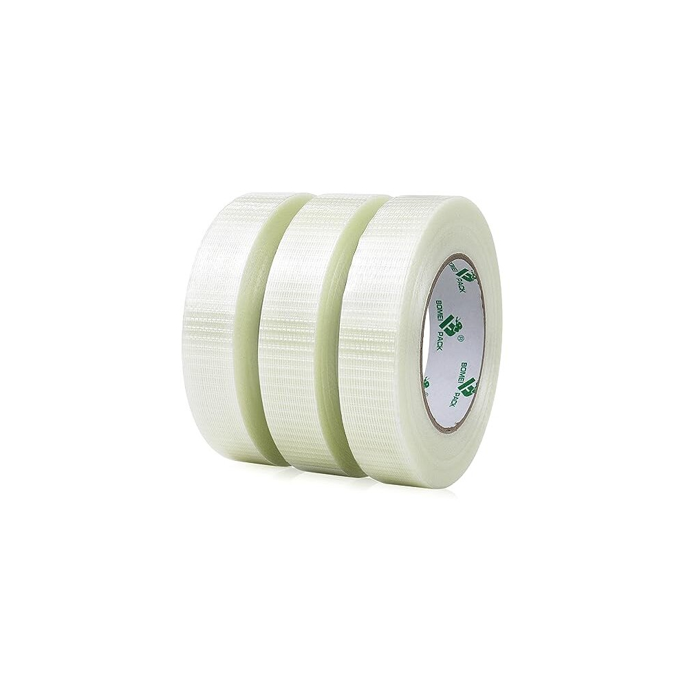 3 Packs Reinforced Filament Tape,Transparent Bi-Directional Crossweave Fiberglass Heavy Duty Strapping Tape,Duct Bundling Tape 25Mm X 50M 6974241641534