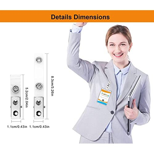 100 Pieces Metal Badge Clips,Metal Badge Clips with Clear PVC Straps