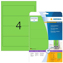 Self Adhesive Lever Arch File Labels, 4 Labels Per A4 Sheet, 80 Labels For Printers, Green, 192 x 61 mm (5099)