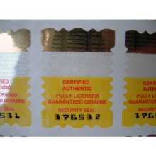 Security Seal Certificate of Authenticity Hologram Tamperproof Labels / Stickers X 100 with Silver Void Release Message
