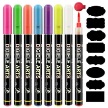 Chalk Pens, 8 Colours Liquid Marker Pens, 0.7-1mm Fine Tip, Dry or Wet Wipe Pen, Smooth Writing for Chalkboard, Blackboard, Window, Glass & Non-Porous