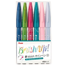 Pentel Arts Färgstarka Vattenbaserade Penslar | Perfekt För Modern Kalligrafi & Dekorativt Skrivande | Set Med 6 Färger (Ses15C), Multicolor