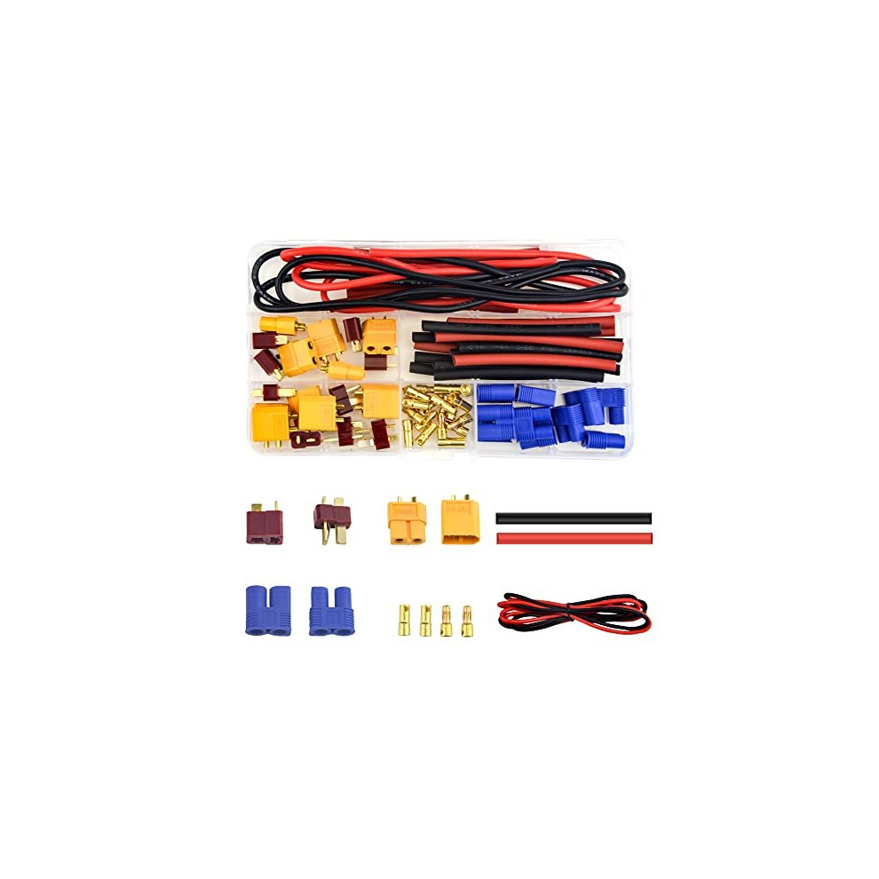 62 Pcs T-Plug Ec3 Xt60 Male And Female Adapter Connector With Silicone Wire And Heat Shrink Tube Replacement For Rc Esc Lipo Battery Motor 605826165072
