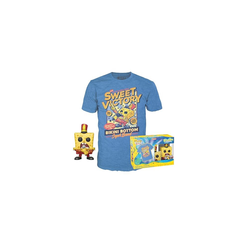 Pop! & Tee: Spongebob - BandLDR - Medium - Spongebob Squarepants - T-Shirt - Clothes With Collectable Vinyl Figure - Gift Idea - Toys and Short Sleeve