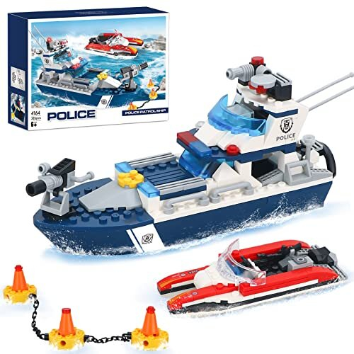 City Police Patrol Boat Building Kit Coast Guard Ship with Jet Ski ...