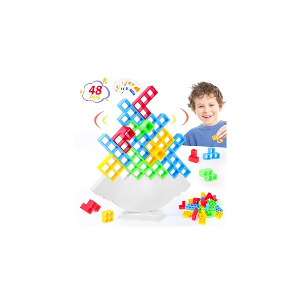 48 Pcs Tetra Tower Balance Game Toys for 3 4 5 6 7 8 9 10 11 12 Year Old Boys Girls, SUNtoys Tetris Game for Kids & Adults Gifts for 3-12 Year Old