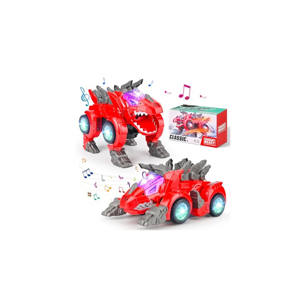 Dinosaur Toys for Boys Dinosaur Transforming Car Toys, Electric Dinosaur Transforming Car with Light and Happy Music Automatic Car For for 3 4 5 6 7 8