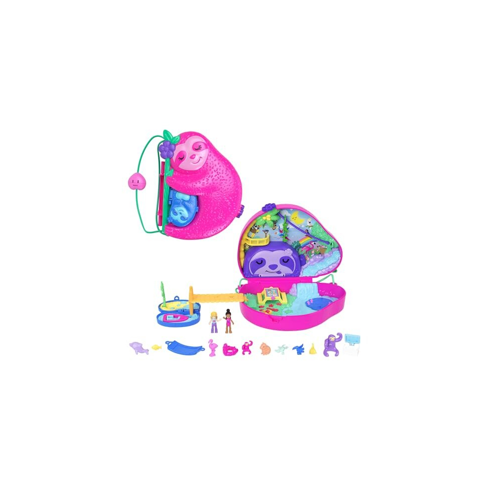 Polly Pocket Playset And Travel Toy With 2 Micro Dolls And 12 Accessories, Animal Toy, Sloth 2-In-1 Purse Compact, Hrd40 - Board Game