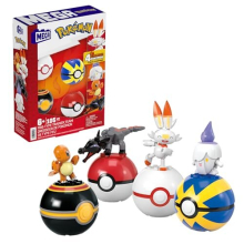 Pokémon Action Figure Building Toys, Fire-Type Trainer Team with 105 Pieces, Poseable Salandit Litwick Charmander Scorbunny, Gift Idea for Kids,