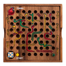 - 350280- Snakes and ladders game in a wooden box - travel game for age 4 plus - 2 to 4 players 13.5 x 13.5 x 3.5 cm