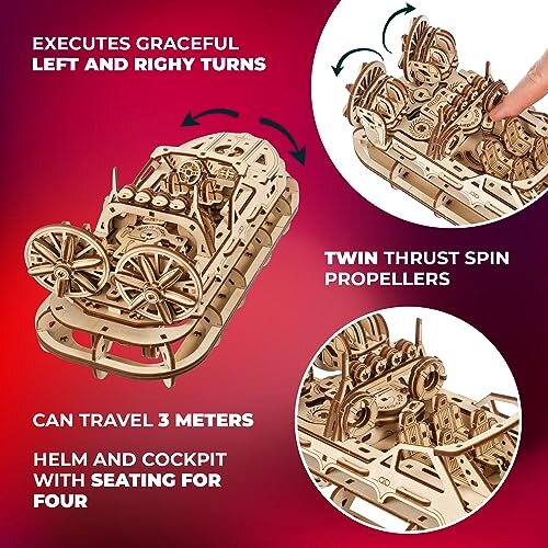 Puzzle 3D in legno - UGEARS - Hovercraft di soccorso - 383 pezzi - Modello 2810,511,5 cm - Assemblaggio 6 h 2