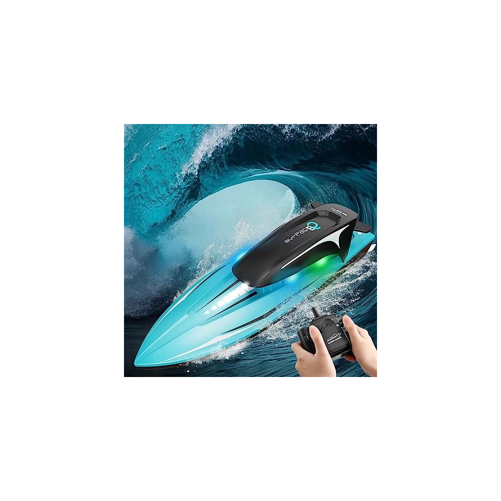 Remote Control Boat 2.4GHz RC Boat 25KM/H High Speed RC Racing Boat with Lights 2 Batteries Anti-Collision, Swimming Pools/Lakes/Ponds Toys Gifts for