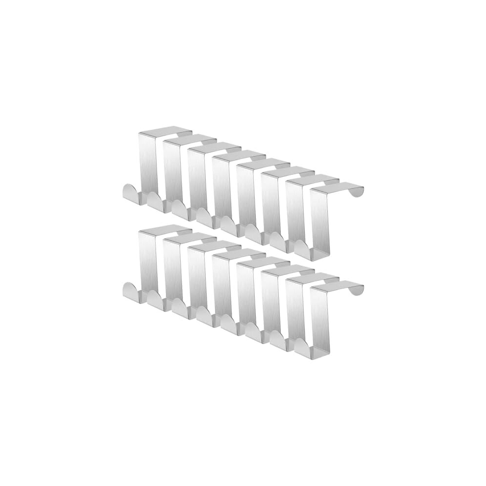 16PCS Over Door Hook, Over Door Hanger, Reversible Stainless Steel Coat Hooks,Door Hooks Over The Door Hook Hanger,Ideal for Bedroom, Bathroom,