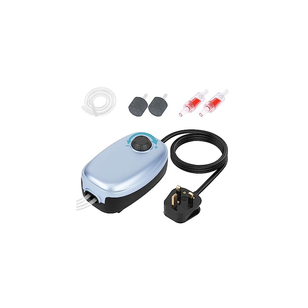 Eyein Aquarium Air Pump, Adjustable Silent Dual-Outlet Up To 400L, 6L/Min 18Pa, Hangable Whisper Aerator Kit With Accessories