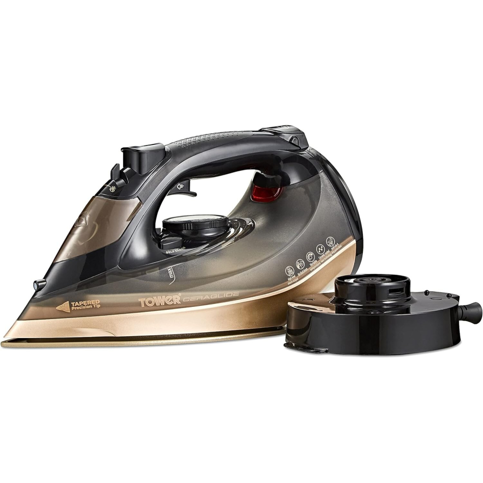 T22022GLD Ceraglide 360 Cord Cordless Steam Iron with Rapid Heat-Up and Recharge, 2800W, Black and Gold
